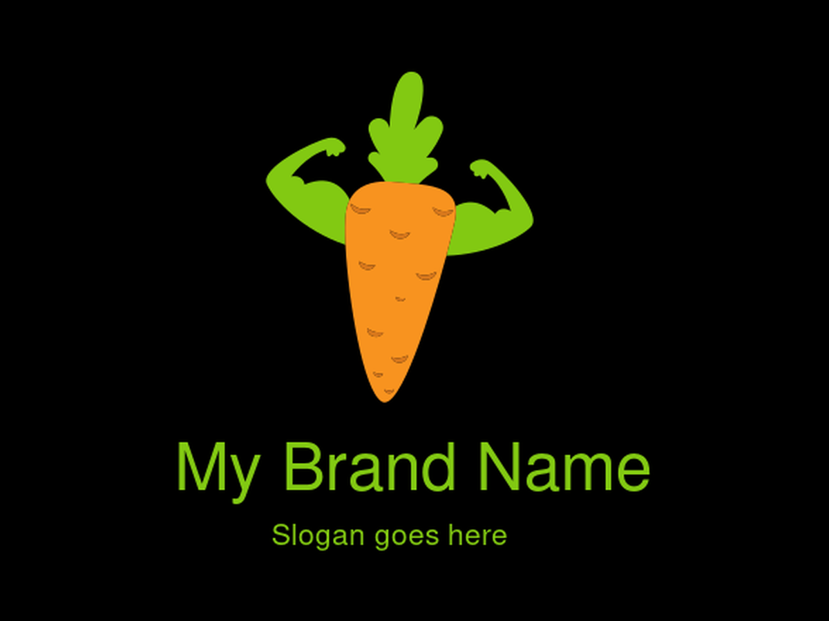 Strong Carrot Logo – Healthy Fitness Vegetable Mascot for Nutrition, Gym, Kids Brands
